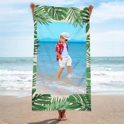 Jessemade UK Personalized 1 Photo Summer Green Feather Beach Personalized Beach Towel For Her/Him 36.99 m1