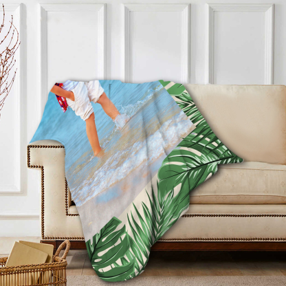 Personalized 1 Photo Summer Green Feather Beach Personalized Beach Towel For Her/Him