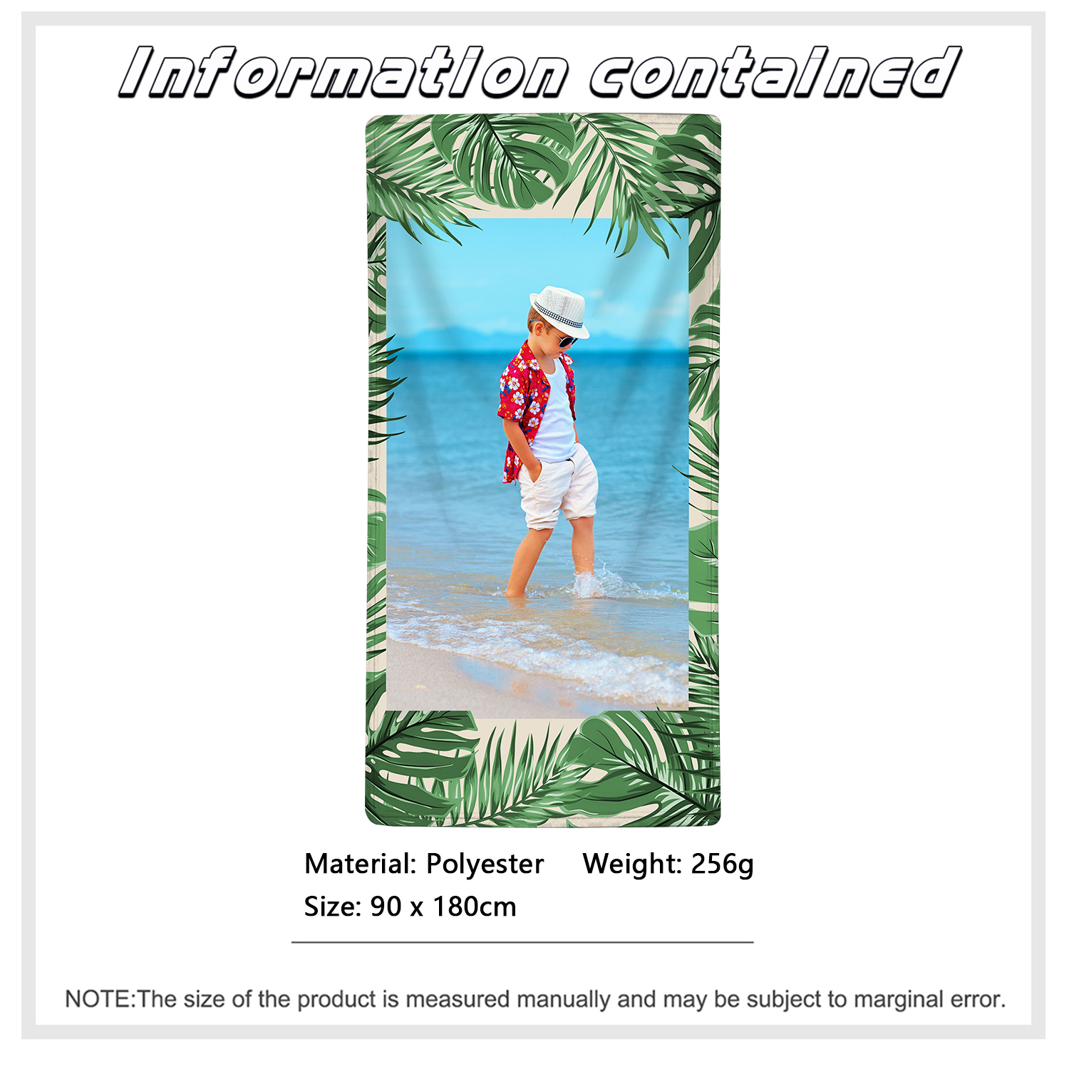 Personalized 1 Photo Summer Green Feather Beach Personalized Beach Towel For Her/Him