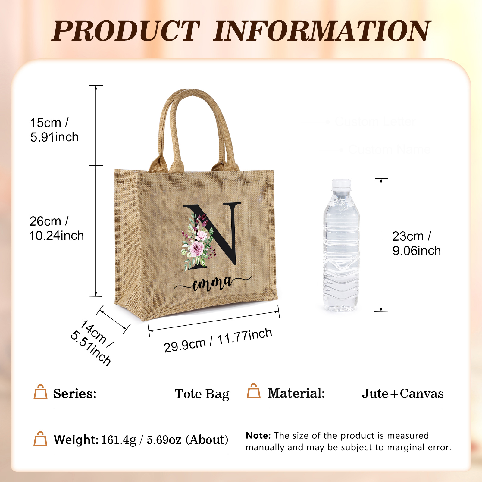 Personalized Letter & Name Tote Bag Beach Jute Bag Birthday Wedding Party Travel Gift for Women/Girls