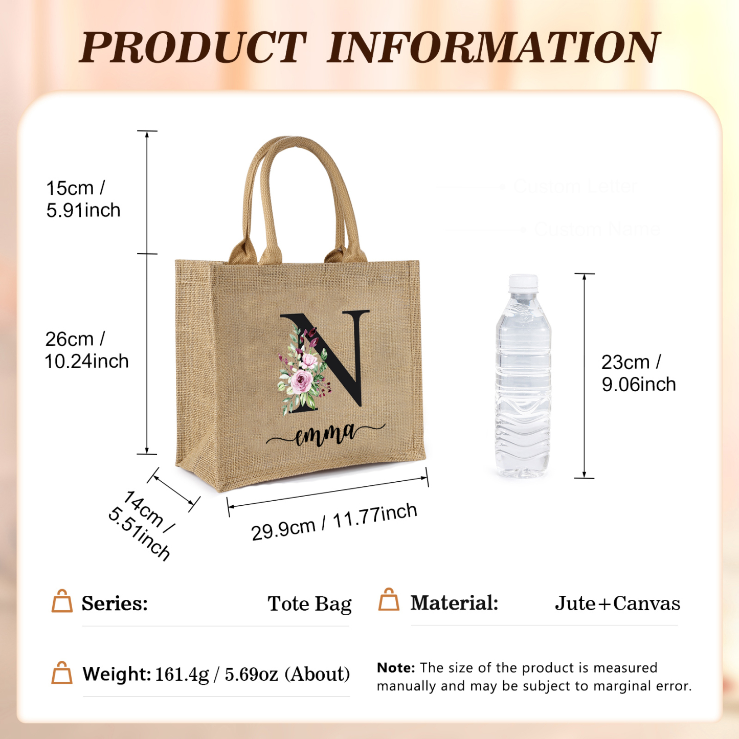 Personalized Letter & Name Tote Bag Beach Jute Bag Birthday Wedding Party Travel Gift for Women/Girls