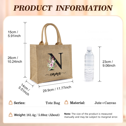 Personalized Letter & Name Tote Bag Beach Jute Bag Birthday Wedding Party Travel Gift for Women/Girls