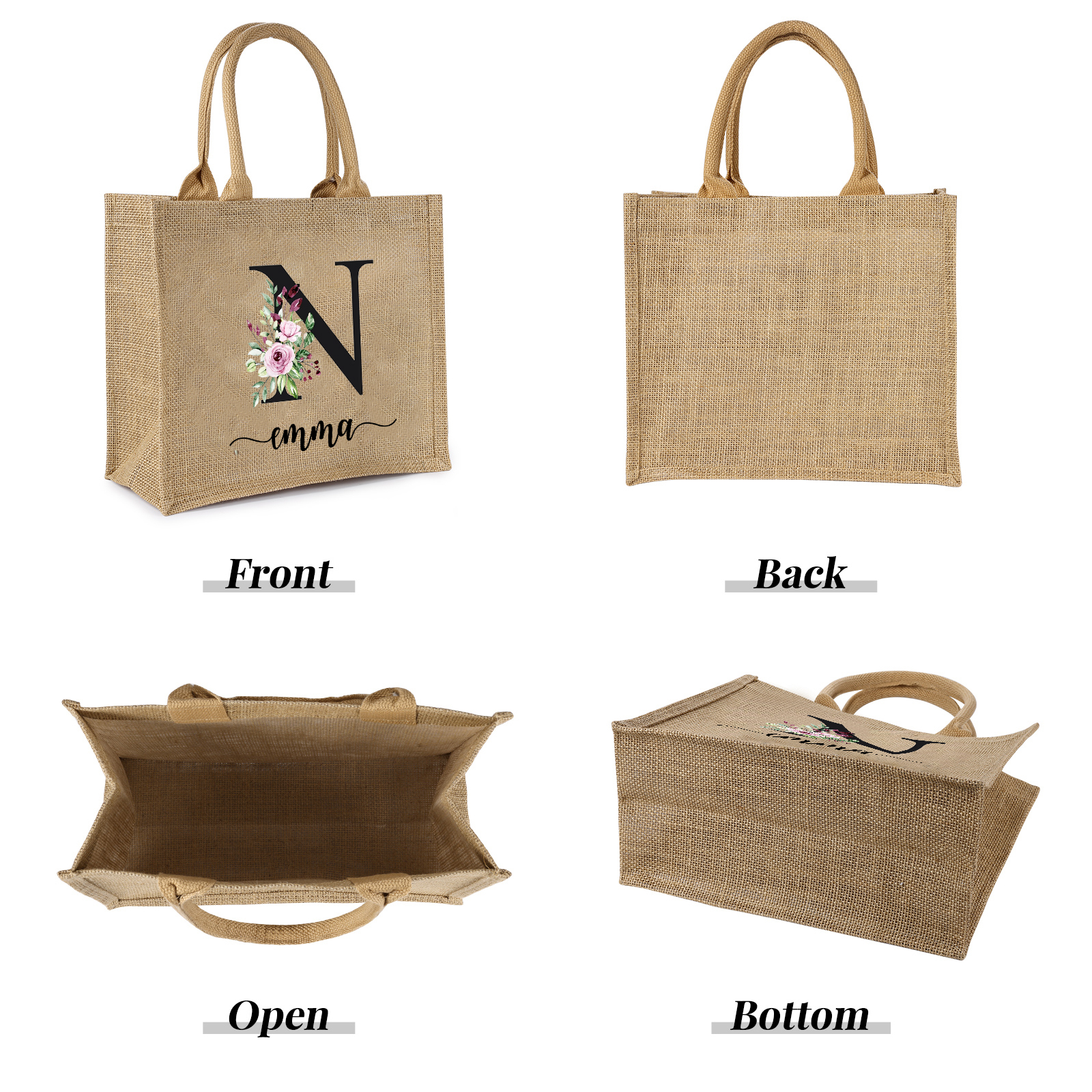 Personalized Letter & Name Tote Bag Beach Jute Bag Birthday Wedding Party Travel Gift for Women/Girls