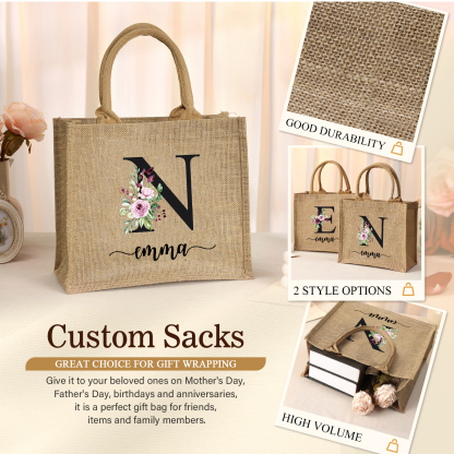 Personalized Letter & Name Tote Bag Beach Jute Bag Birthday Wedding Party Travel Gift for Women/Girls