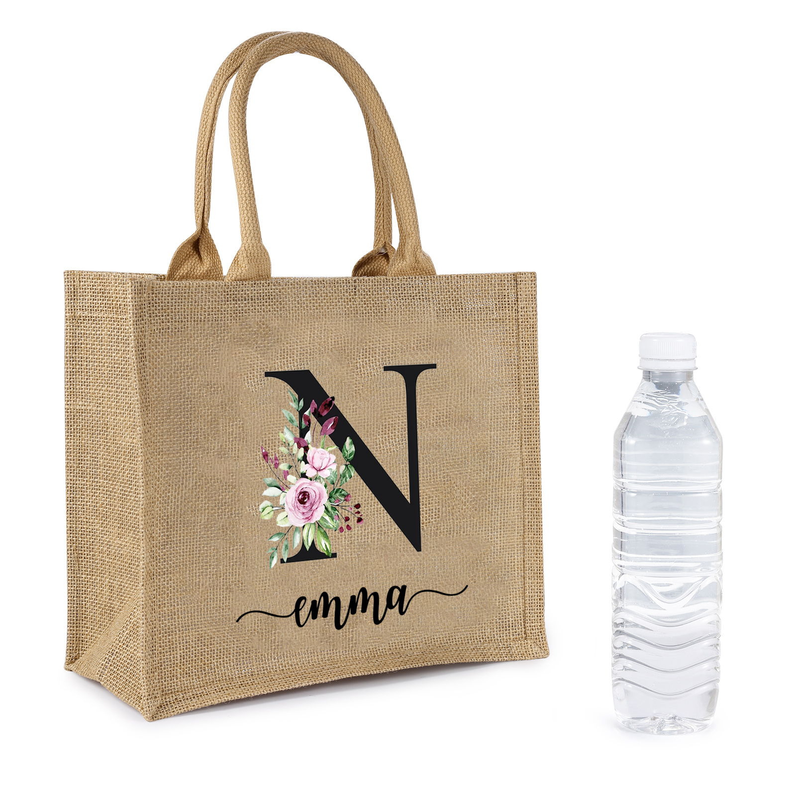 Personalized Letter & Name Tote Bag Beach Jute Bag Birthday Wedding Party Travel Gift for Women/Girls