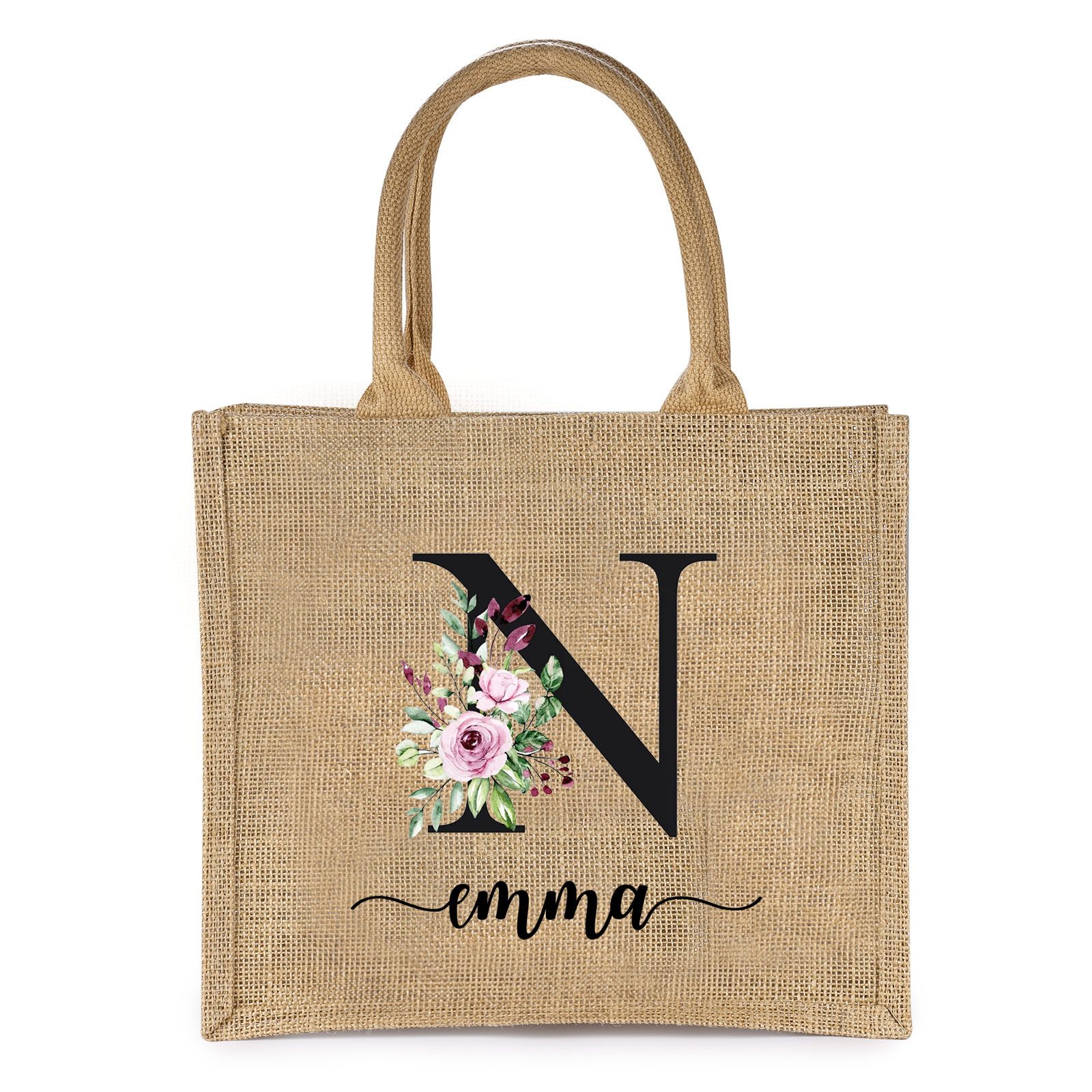 Personalized Letter & Name Tote Bag Beach Jute Bag Birthday Wedding Party Travel Gift for Women/Girls