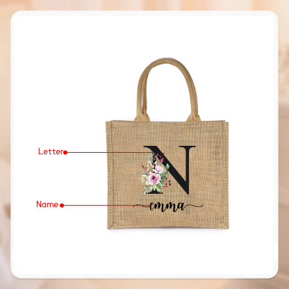 Personalized Letter & Name Tote Bag Beach Jute Bag Birthday Wedding Party Travel Gift for Women/Girls