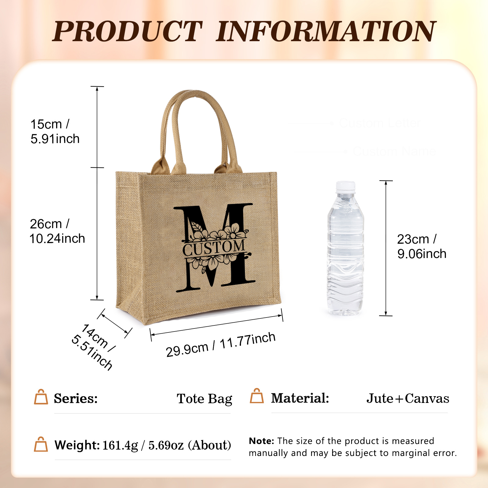 Personalized Letter & Name Tote Bag Beach Jute Bag Birthday Wedding Party Travel Gift for Women/Girls