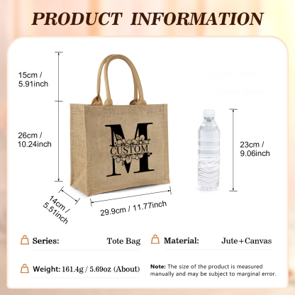 Personalized Letter & Name Tote Bag Beach Jute Bag Birthday Wedding Party Travel Gift for Women/Girls