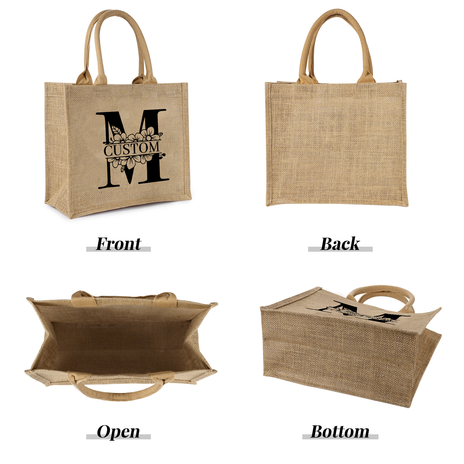 Personalized Letter & Name Tote Bag Beach Jute Bag Birthday Wedding Party Travel Gift for Women/Girls