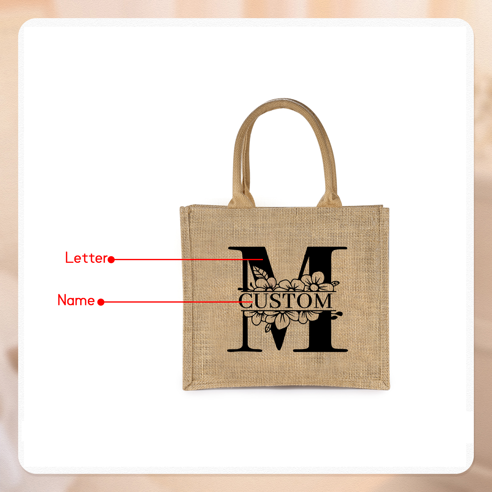 Personalized Letter & Name Tote Bag Beach Jute Bag Birthday Wedding Party Travel Gift for Women/Girls