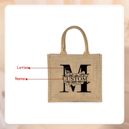 Personalized Letter & Name Tote Bag Beach Jute Bag Birthday Wedding Party Travel Gift for Women/Girls