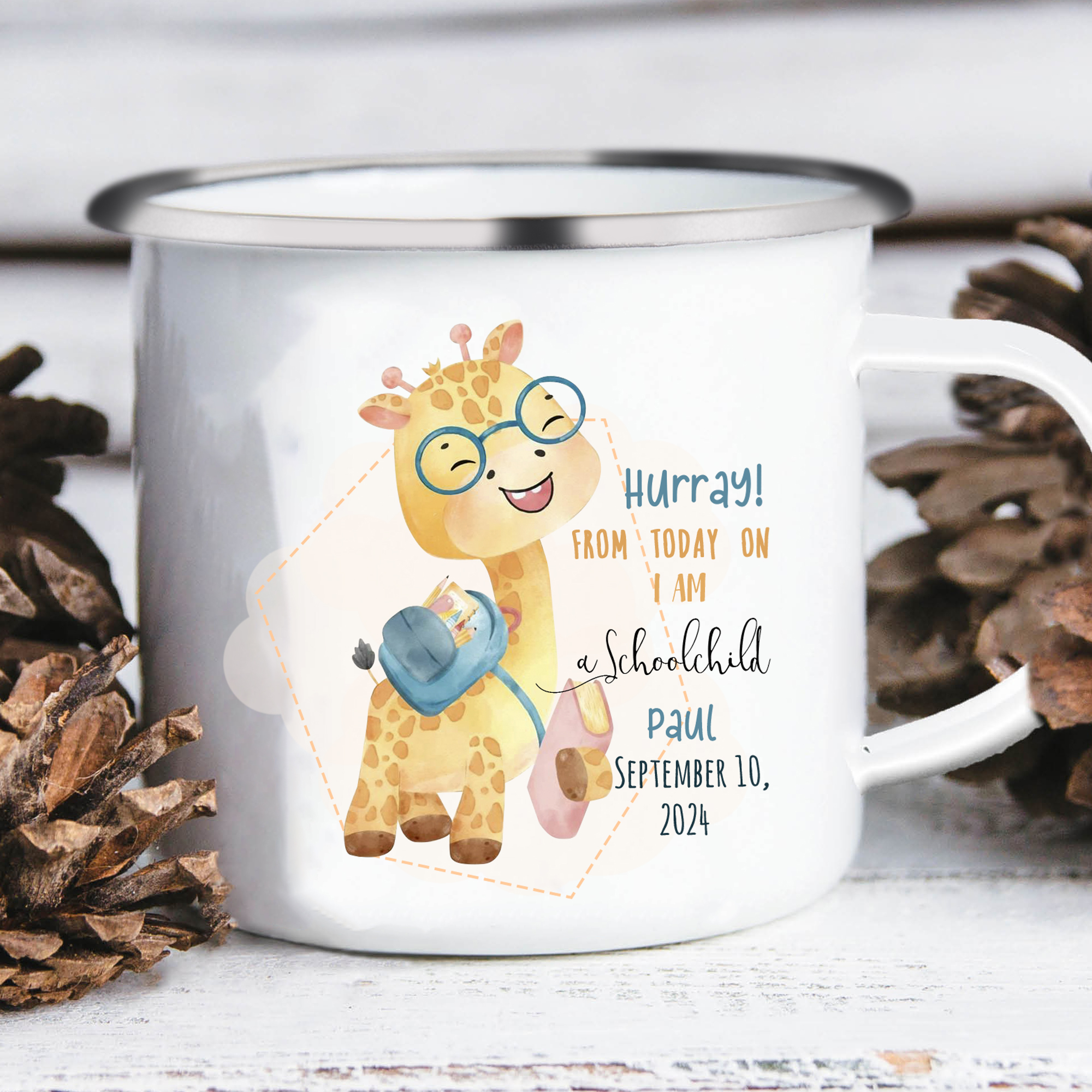 Personalized Enamel Mug With Name And Date Giraffe Mug Back To School Gift For Kids
