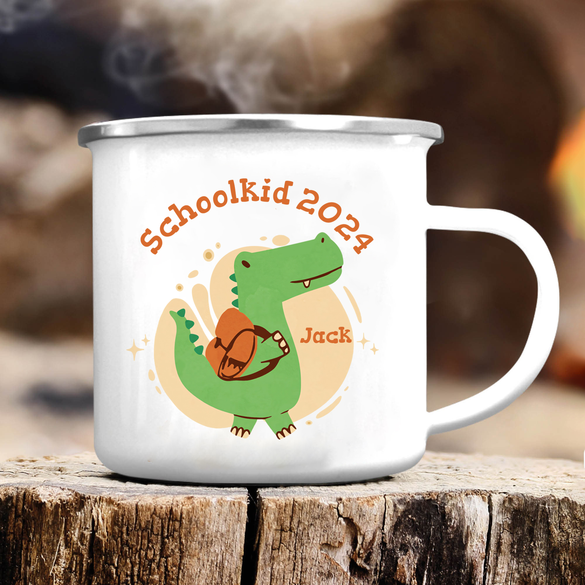 Personalized Enamel Mug With Name And Year Dinosaur Mug Back To School Gift For Kids