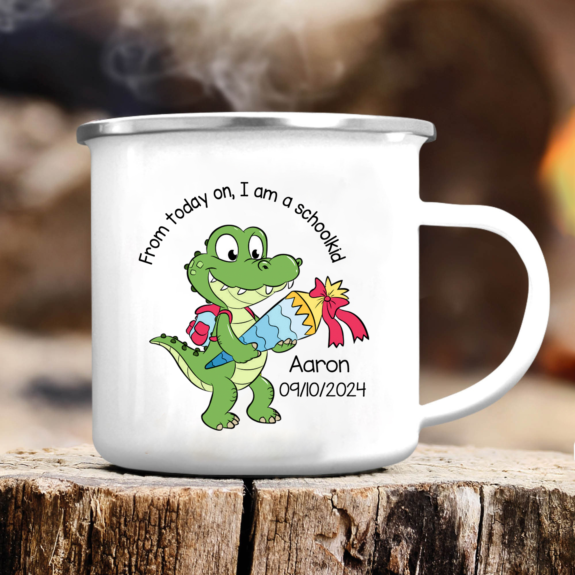 Personalized Enamel Mug With Name And Date Dinosaur Mug Back To School Gift For Kids