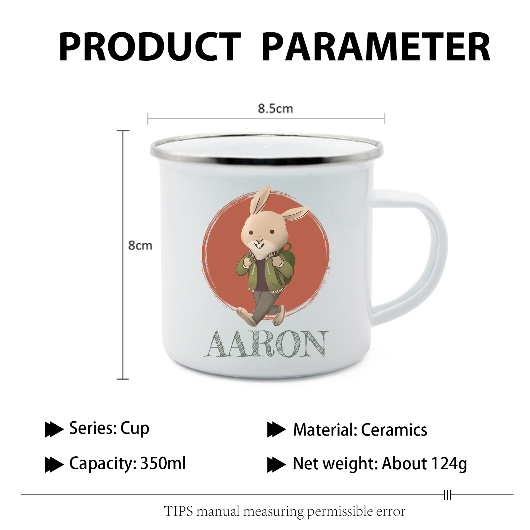 Personalized Enamel Cup Custom Name Rabbit Cup Back to School Gift for Kids