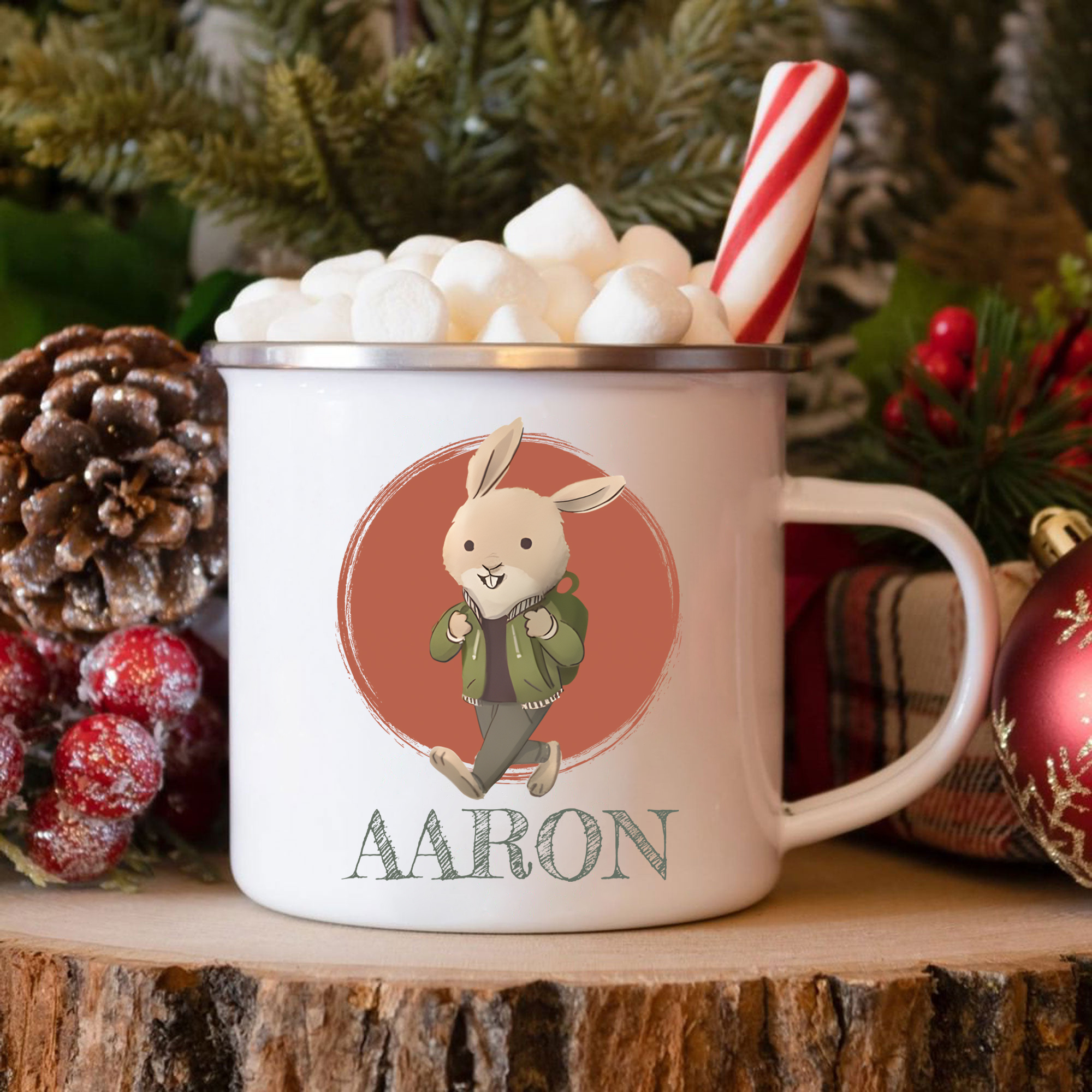 Personalized Enamel Cup Custom Name Rabbit Cup Back to School Gift for Kids