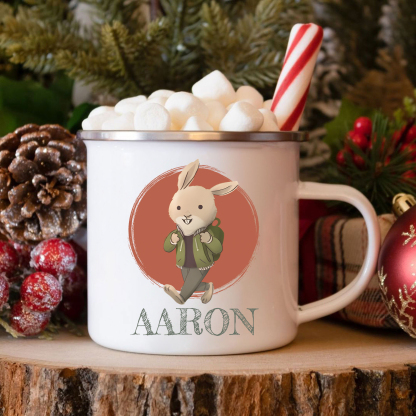 Personalized Enamel Cup Custom Name Rabbit Cup Back to School Gift for Kids