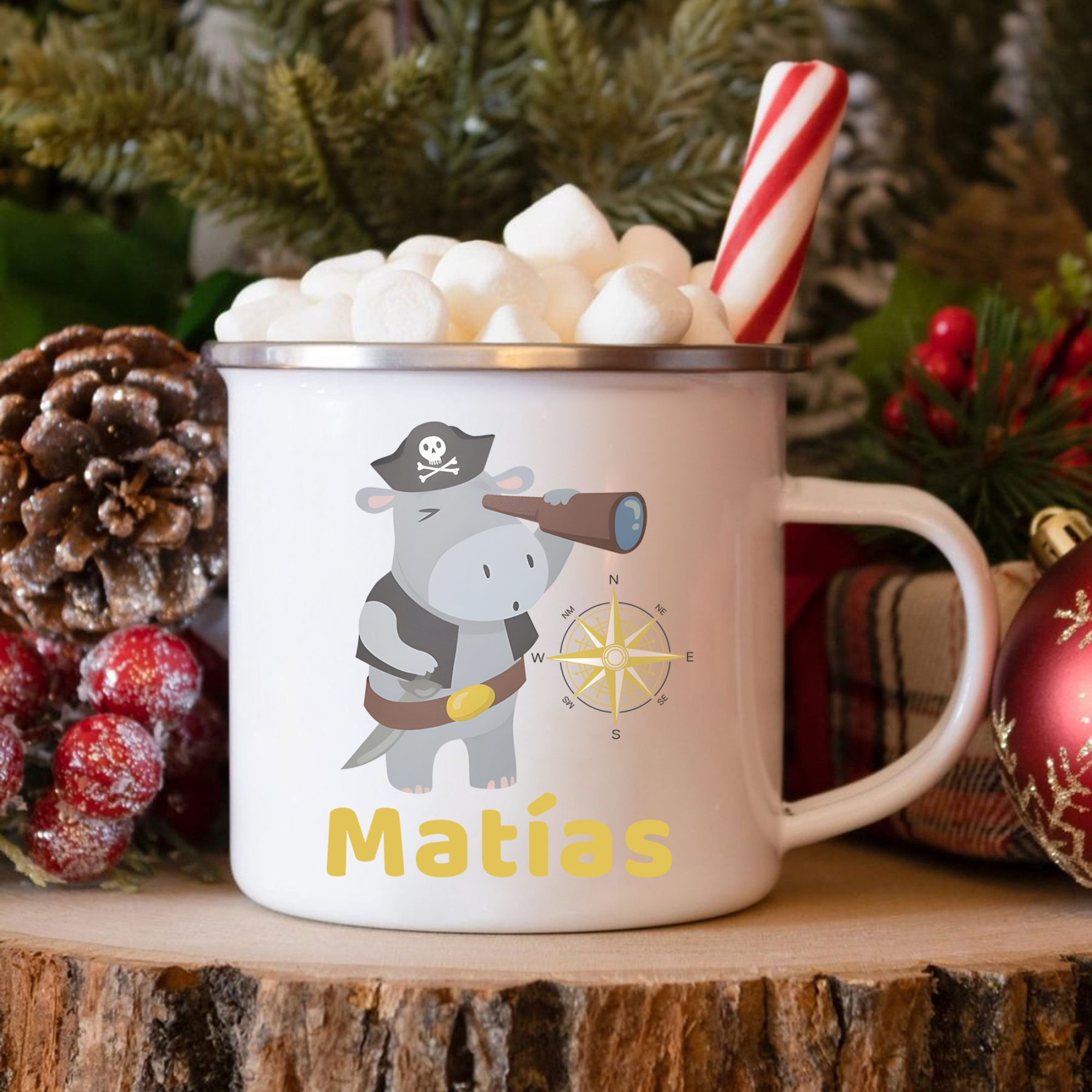 Personalized Enamel Cup Custom Name Hippo Pirate Cup Back to School Gift for Kids