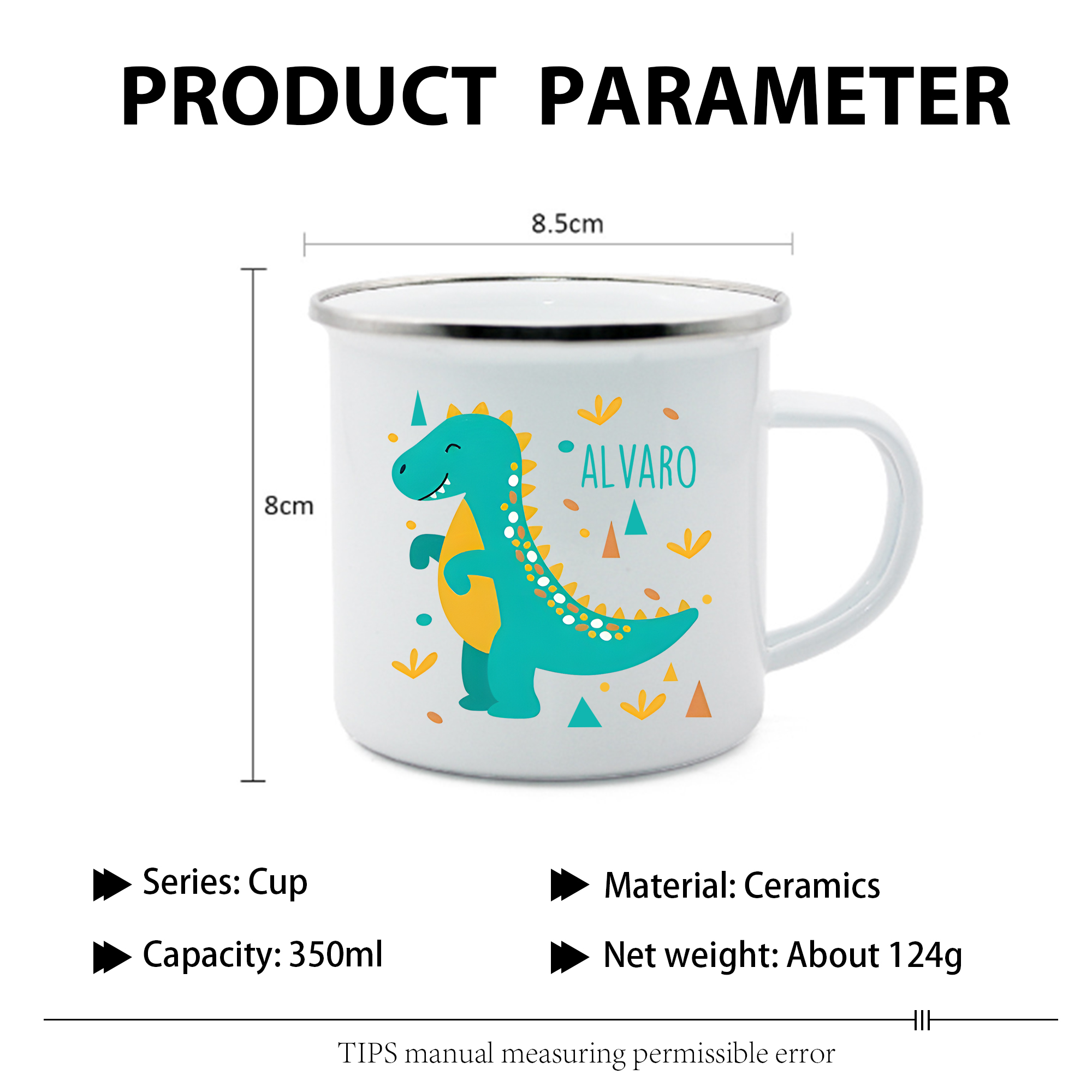 Personalized Enamel Cup Custom Name Dinosaur Cup Back to School Gift for Kids
