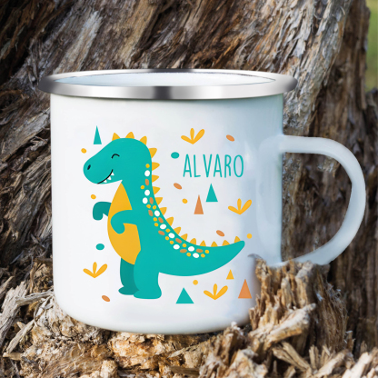 Personalized Enamel Cup Custom Name Dinosaur Cup Back to School Gift for Kids