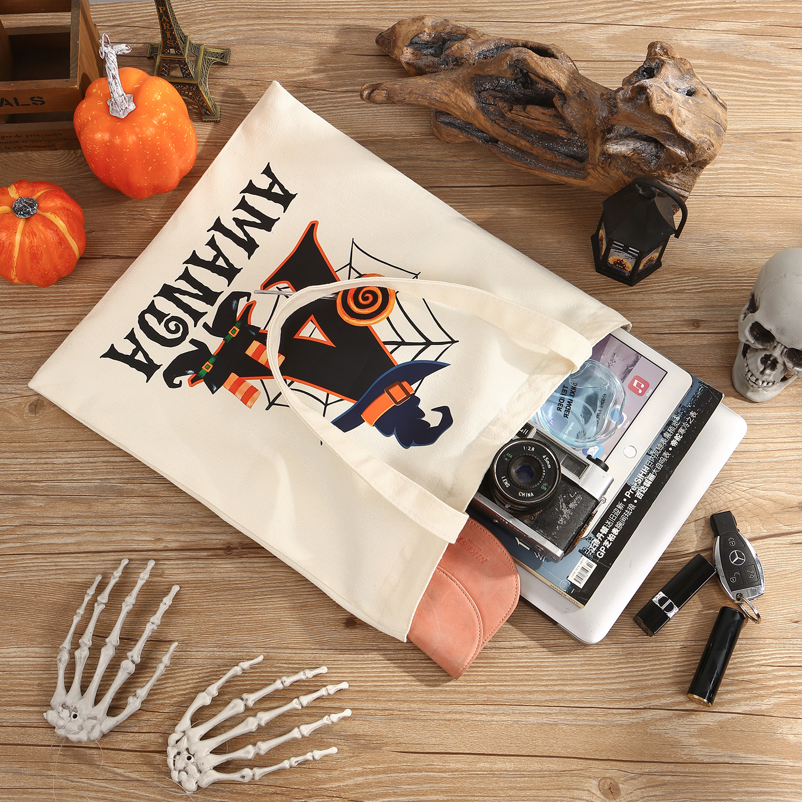Personalized Halloween Canvas Tote Bag - Custom Letter and Name Design for Family | Jessmade