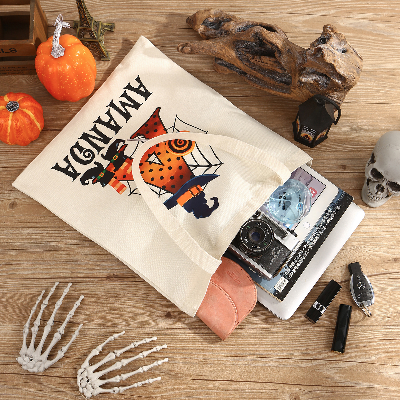 Personalized Halloween Canvas Tote Bag - Custom Letter and Name Design for Family | Jessmade