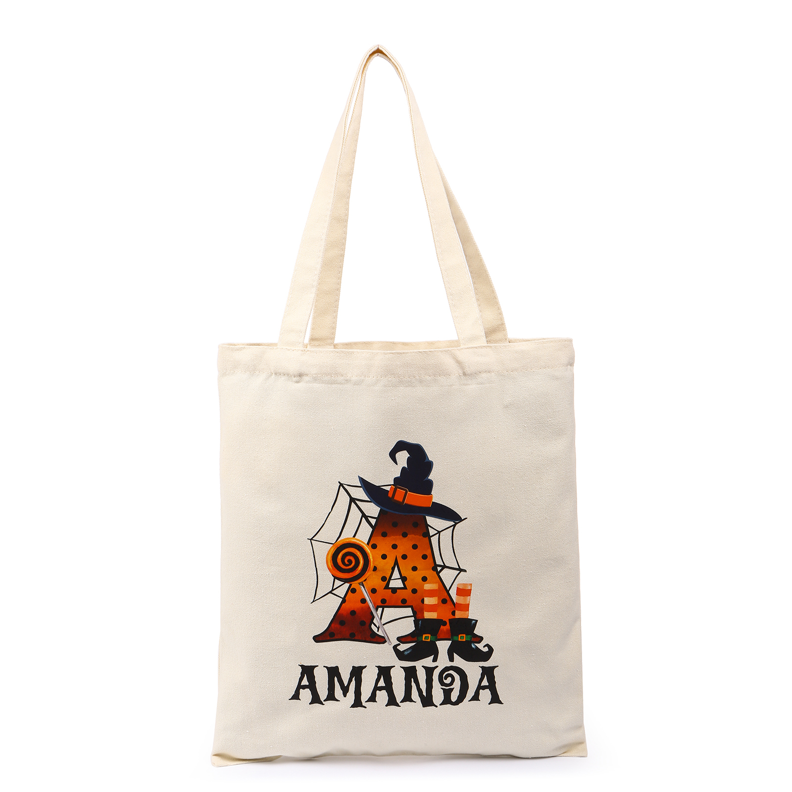 Personalized Halloween Canvas Tote Bag - Custom Letter and Name Design for Family | Jessmade