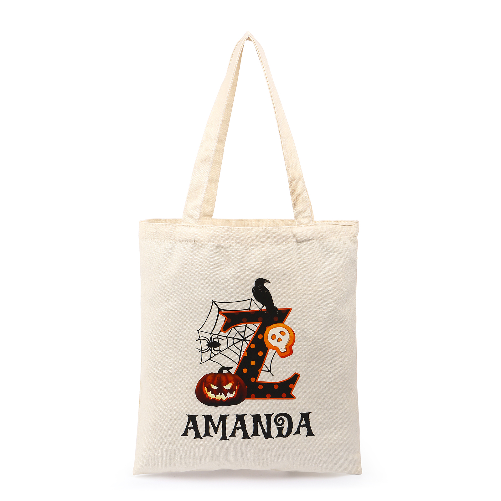 Personalized Halloween Canvas Tote Bag - Custom Letter and Name Design for Family | Jessmade