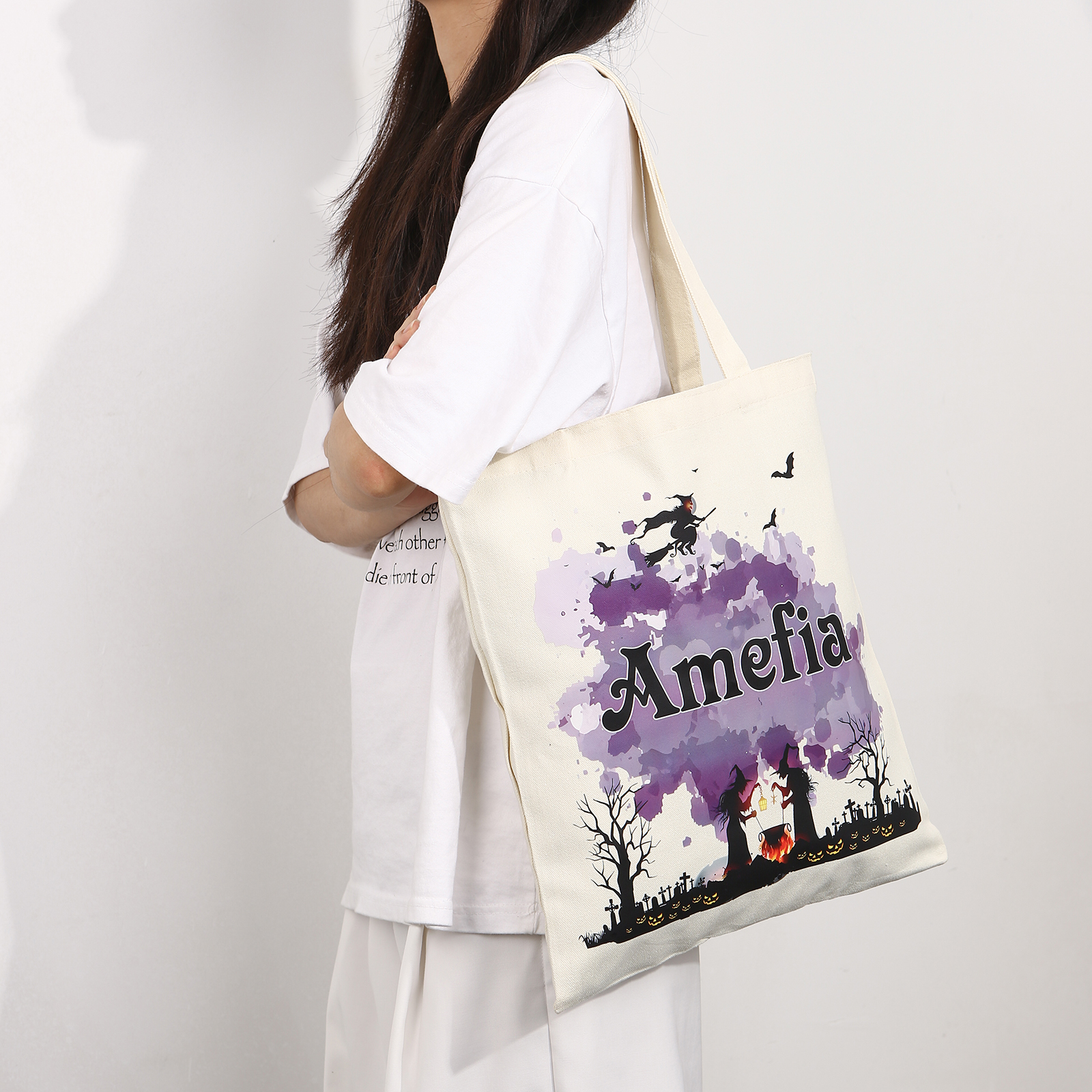 Personalised Halloween Canvas Bag with Custom Name & Pattern for Family | Jessmade