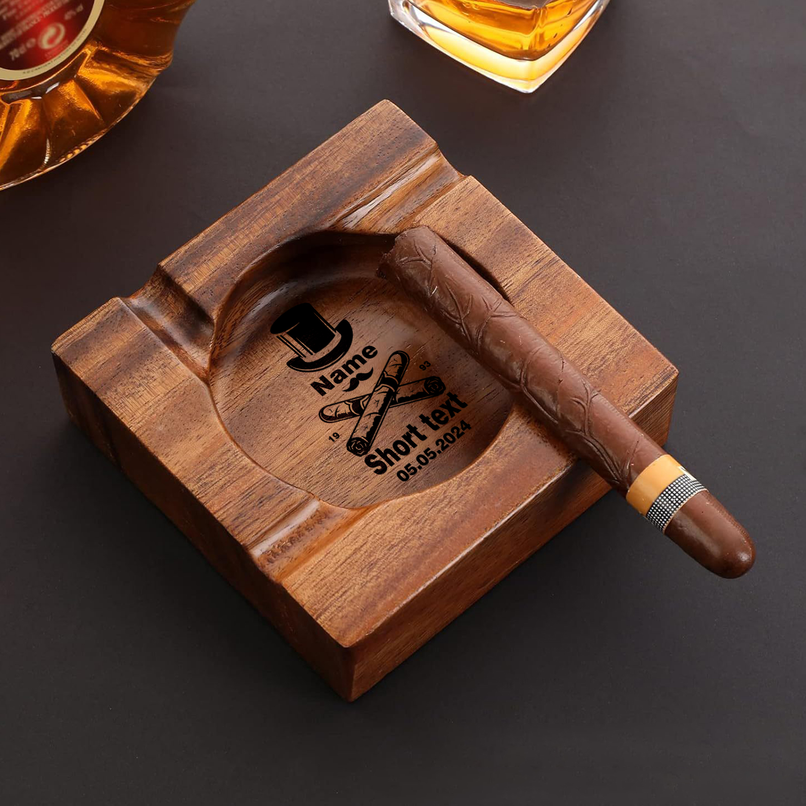 Personalised Wooden Ashtray with Name & Initial - Father’s Day Gift | Jessemade