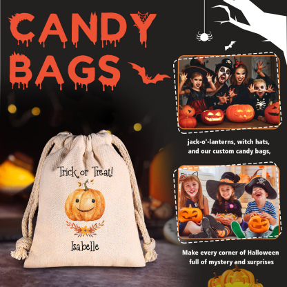 Personalised Halloween Trick or Treat Bags - Custom Named Marshmallow Bags with Pumpkin/Ghost Designs For Kids | Jessmade