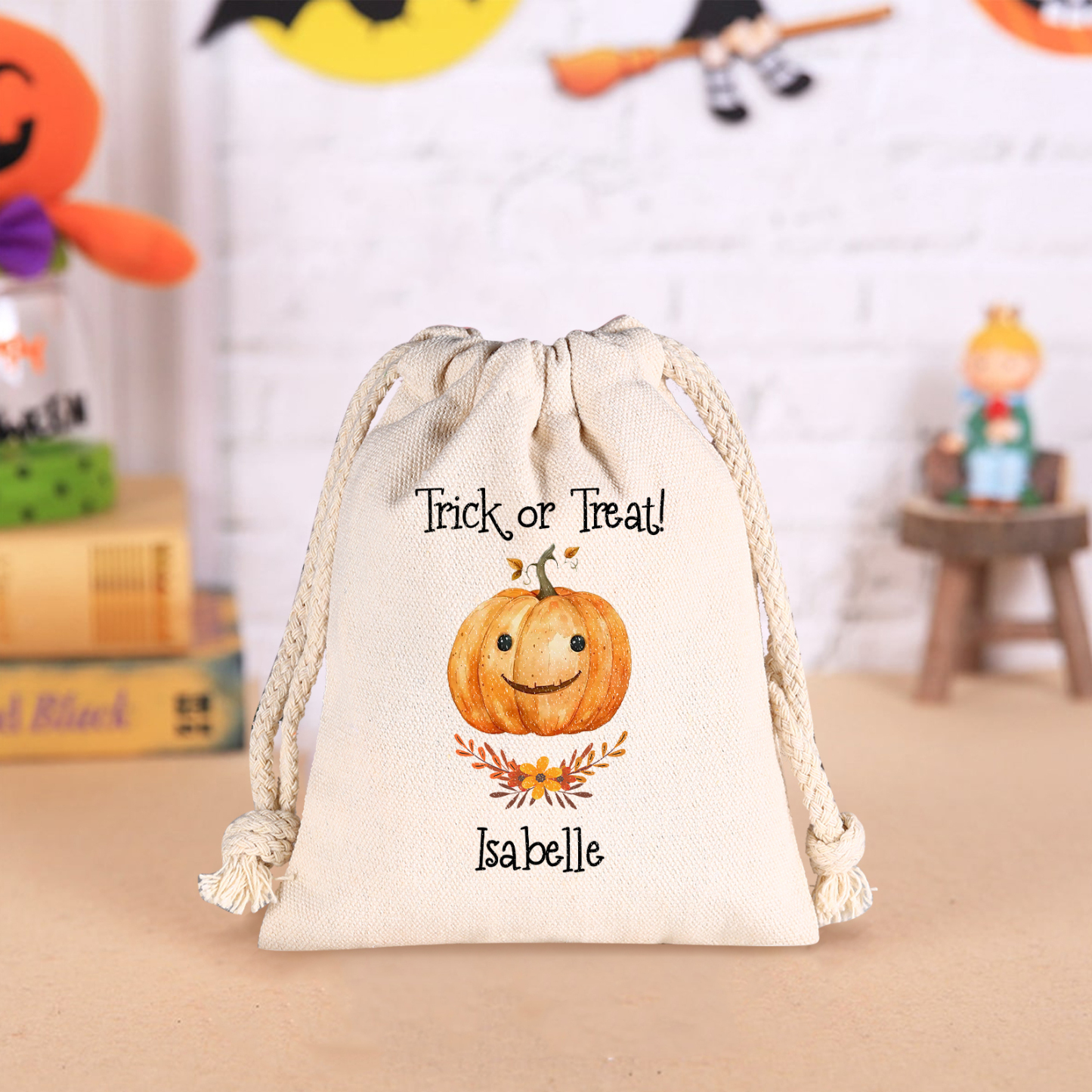 Personalised Halloween Trick or Treat Bags - Custom Named Marshmallow Bags with Pumpkin/Ghost Designs For Kids | Jessmade