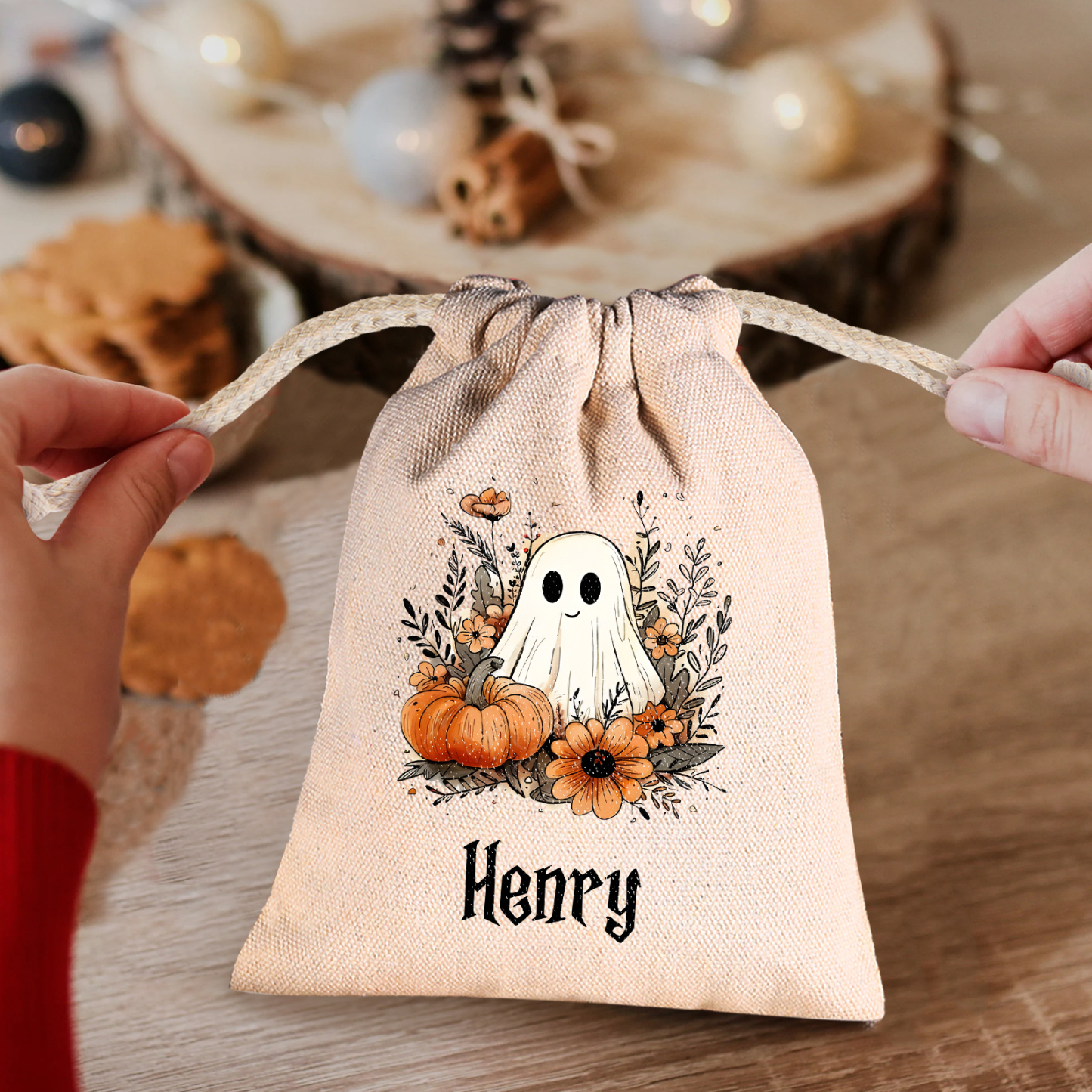 Personalised Halloween Trick or Treat Bags - Custom Named Marshmallow Bags with Pumpkin/Ghost Designs For Kids | Jessmade