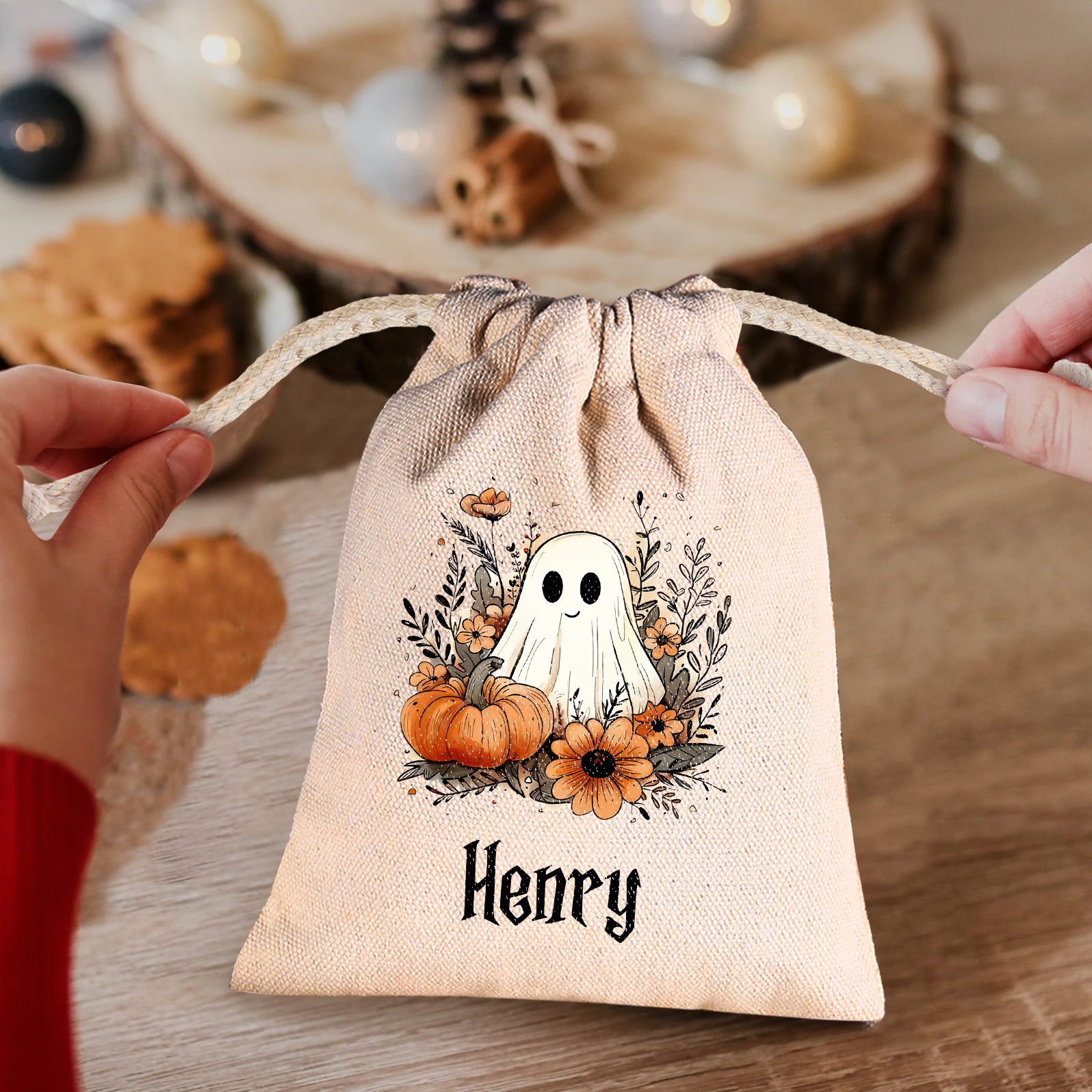 Personalised Halloween Trick or Treat Bags - Custom Named Marshmallow Bags with Pumpkin/Ghost Designs For Kids | Jessmade