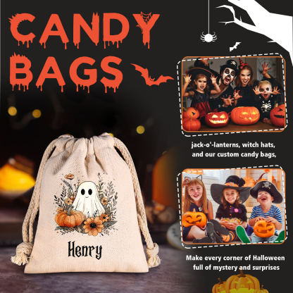 Personalised Halloween Trick or Treat Bags - Custom Named Marshmallow Bags with Pumpkin/Ghost Designs For Kids | Jessmade