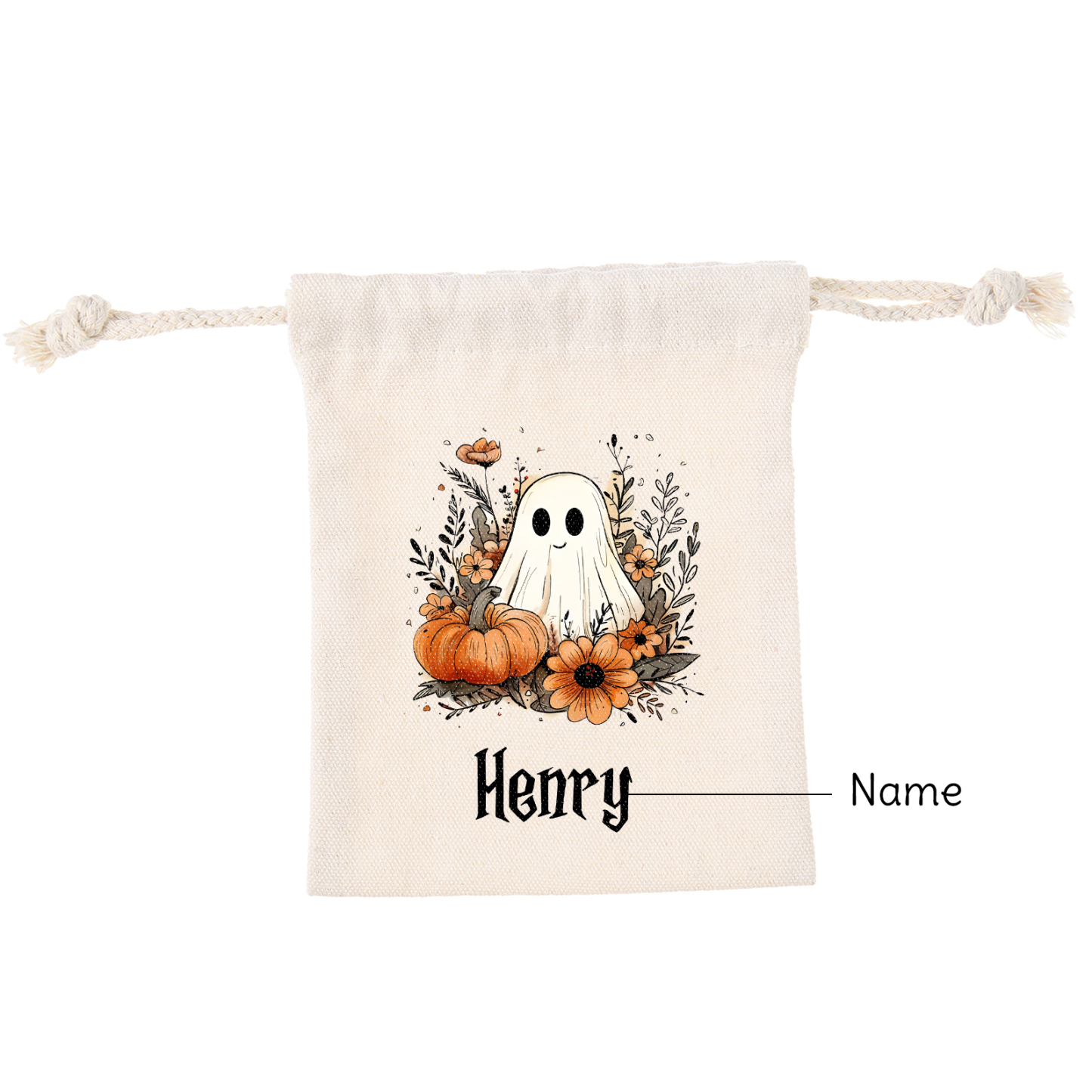 Personalised Halloween Trick or Treat Bags - Custom Named Marshmallow Bags with Pumpkin/Ghost Designs For Kids | Jessmade