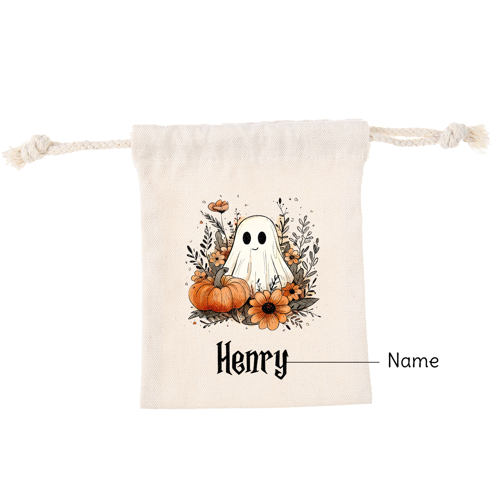 Personalised Halloween Trick or Treat Bags - Custom Named Marshmallow Bags with Pumpkin/Ghost Designs For Kids | Jessmade
