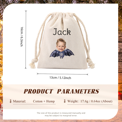Personalised Halloween Drawstring Bag with Custom Photo and Name – Perfect for Trick or Treat! | Jessmade