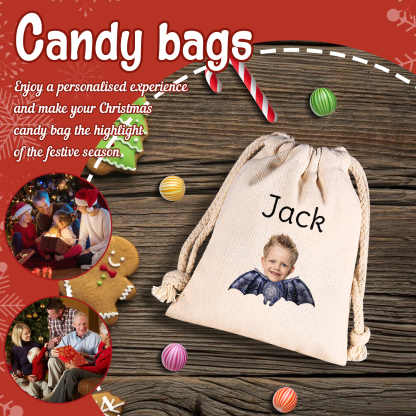 Personalised Halloween Drawstring Bag with Custom Photo and Name – Perfect for Trick or Treat! | Jessmade