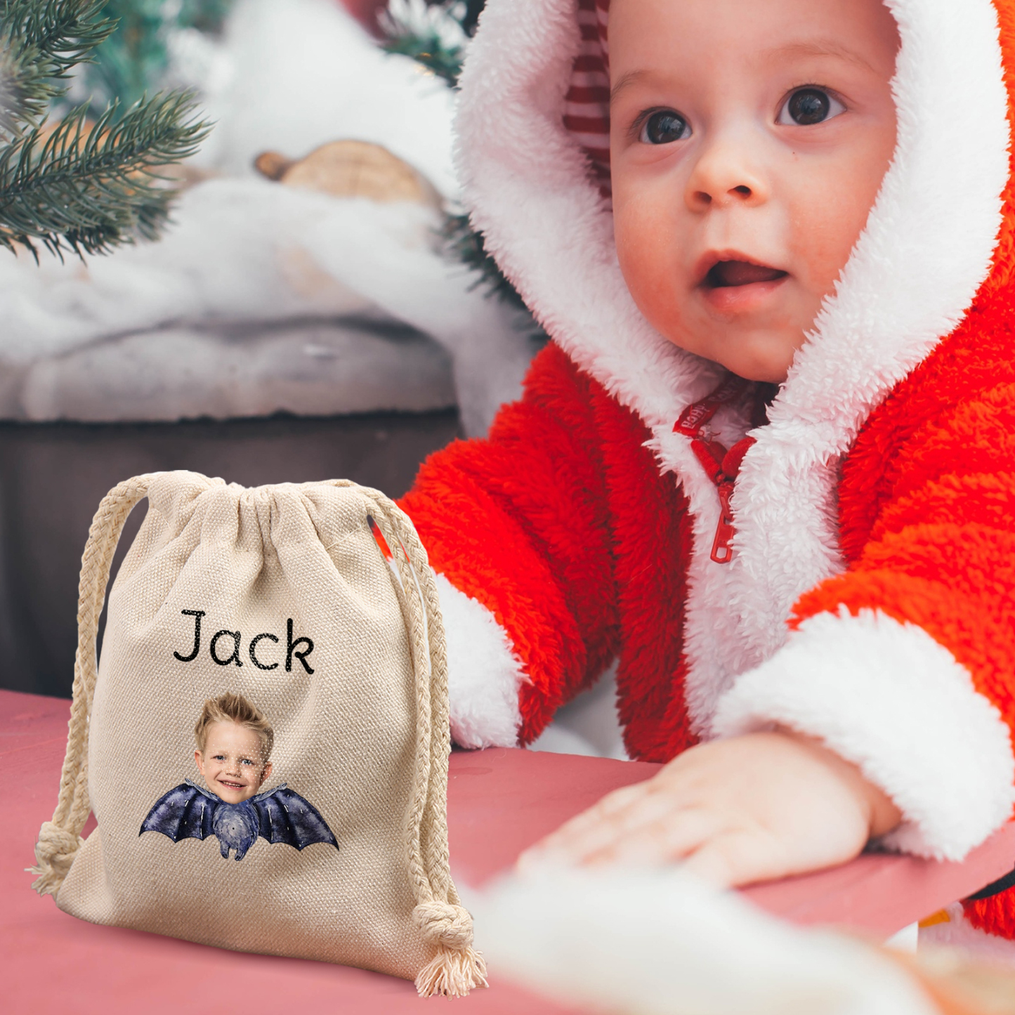 Personalised Halloween Drawstring Bag with Custom Photo and Name – Perfect for Trick or Treat! | Jessmade