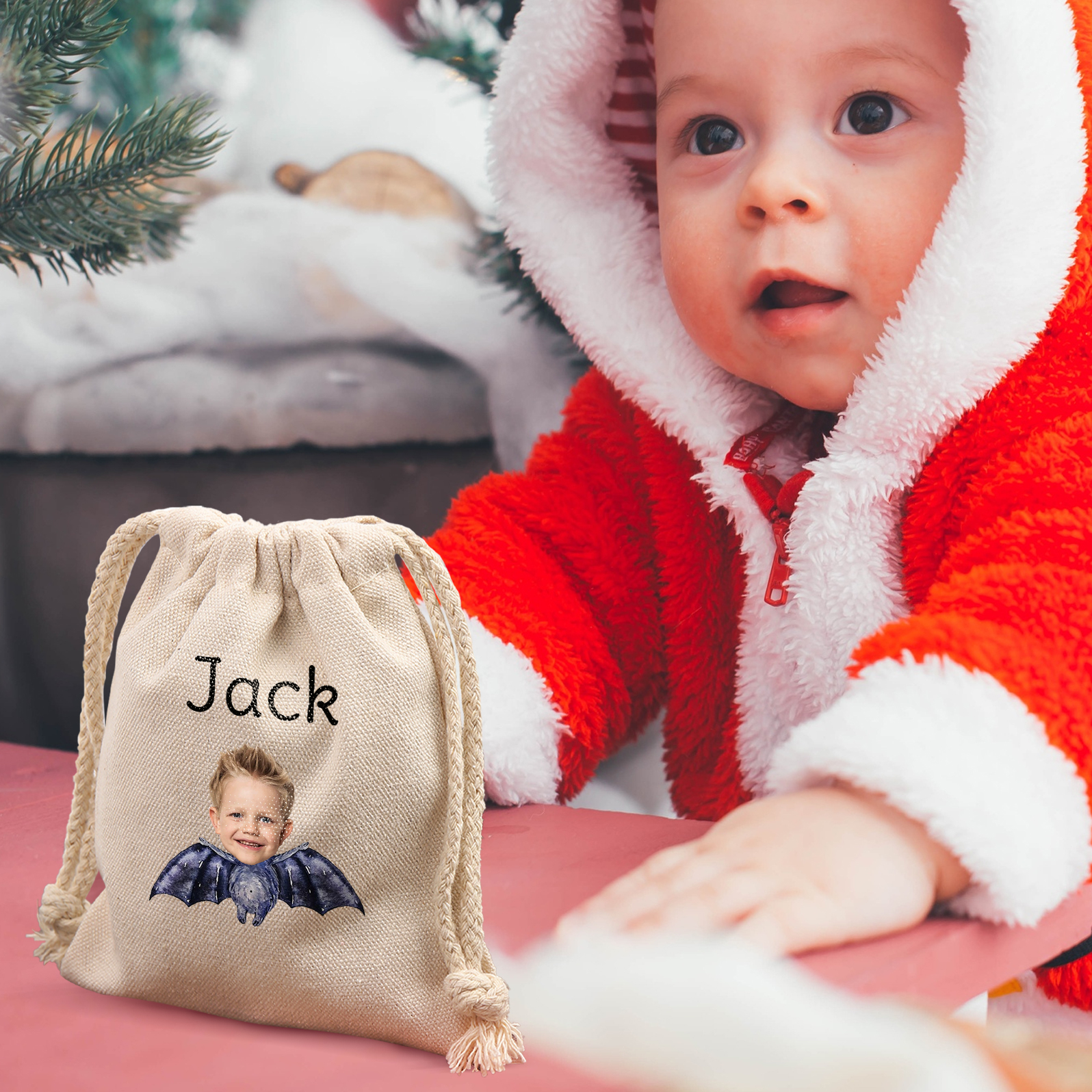 Personalised Halloween Drawstring Bag with Custom Photo and Name – Perfect for Trick or Treat! | Jessmade