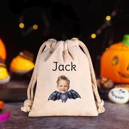 Personalised Halloween Drawstring Bag with Custom Photo and Name – Perfect for Trick or Treat! | Jessmade