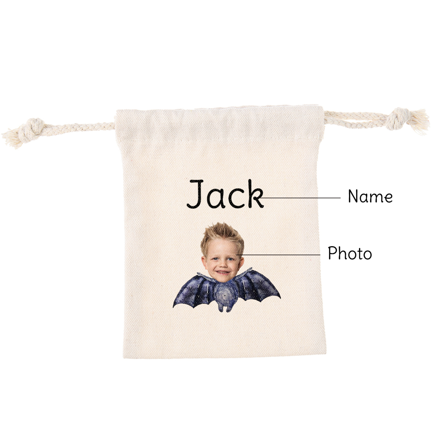 Personalised Halloween Drawstring Bag with Custom Photo and Name – Perfect for Trick or Treat! | Jessmade
