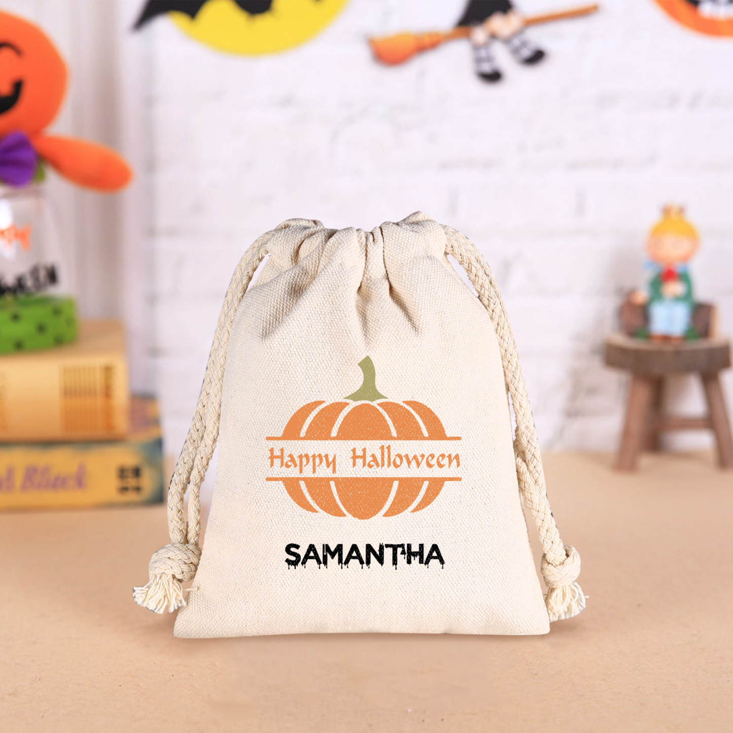 Personalised Halloween Trick or Treat Bags - Custom Named Marshmallow Bags with Pumpkin/Ghost Designs For Kids | Jessmade