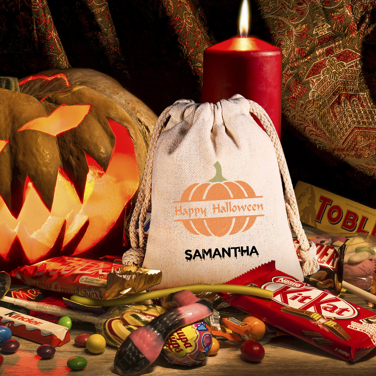 Personalised Halloween Trick or Treat Bags - Custom Named Marshmallow Bags with Pumpkin/Ghost Designs For Kids | Jessmade