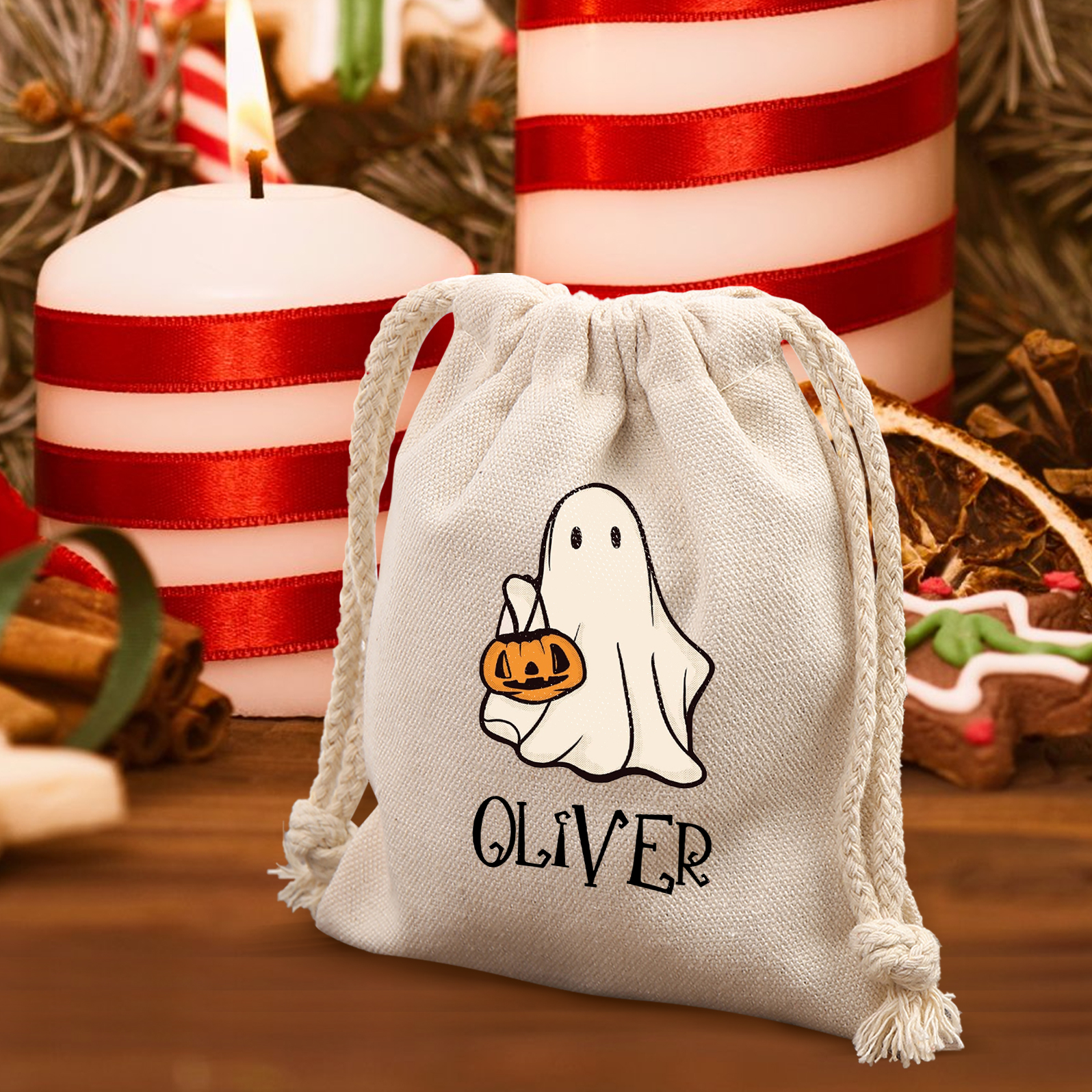 Personalised Halloween Trick or Treat Bags - Custom Named Marshmallow Bags with Pumpkin/Ghost Designs For Kids | Jessmade