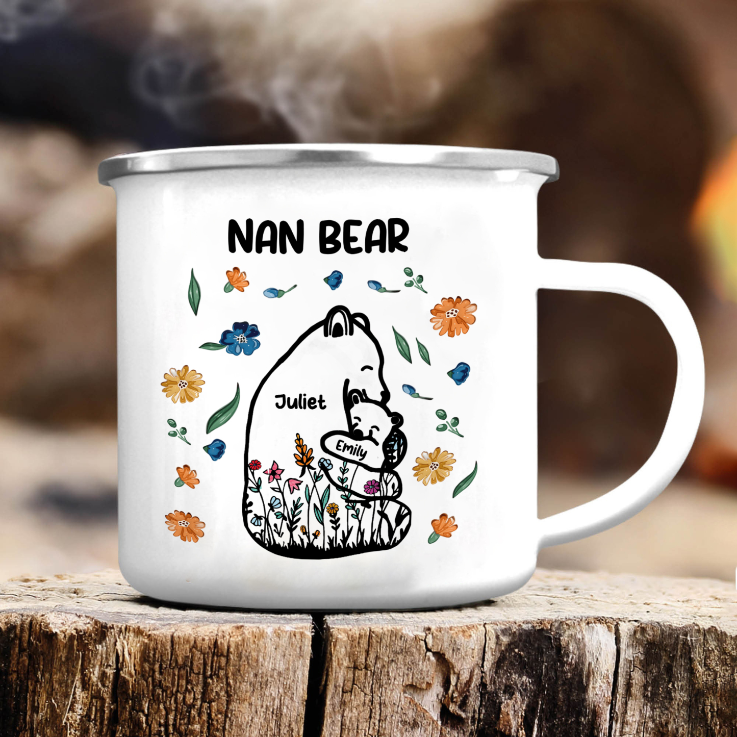 Personalised Mug - Custom 2-11 Names and 1 Text "Nan Bear" Enamel Cup Gifts for Nan/Mum | Jessmade