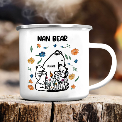 Personalised Mug - Custom 2-11 Names and 1 Text "Nan Bear" Enamel Cup Gifts for Nan/Mum | Jessmade