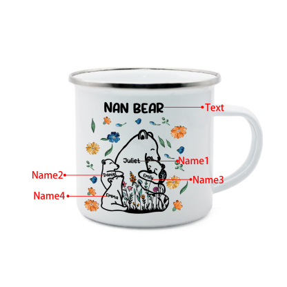 Personalised Mug - Custom 2-11 Names and 1 Text "Nan Bear" Enamel Cup Gifts for Nan/Mum | Jessmade